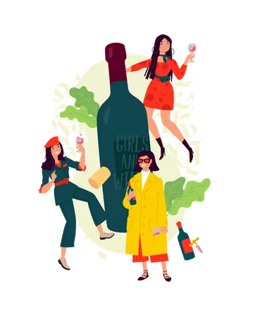 Girl partying together Illustration