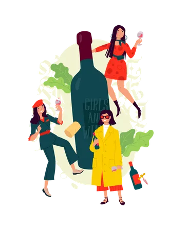 Girl partying together  Illustration