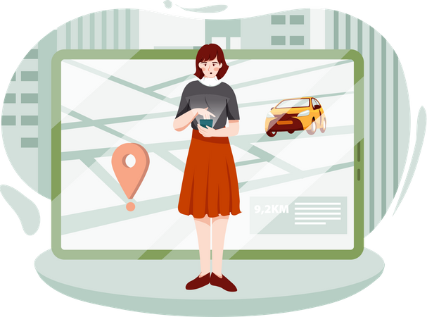 Girl passenger sending her location to cab driver Illustration