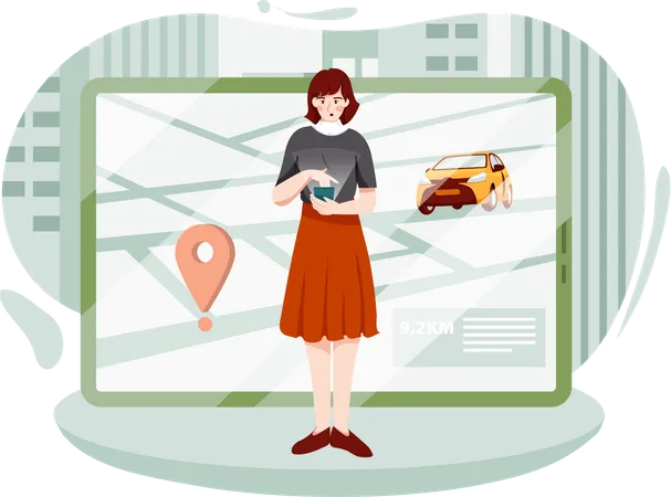 Girl passenger sending her location to cab driver  Illustration