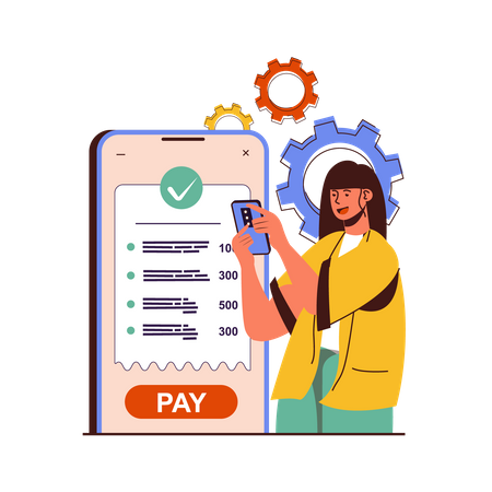Girl pay bill online using mobile  Illustration