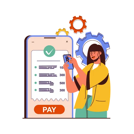 Girl pay bill online using mobile  Illustration