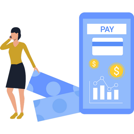 Girl Pay Money Online  Illustration