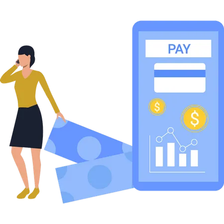 Girl Pay Money Online  Illustration