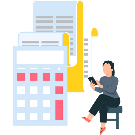 Girl paying bill at machine  Illustration