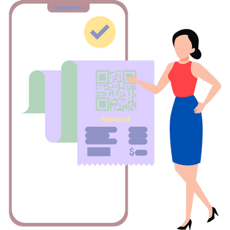 Girl paying bill with QR code  Illustration