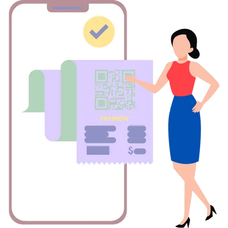 Girl paying bill with QR code  Illustration