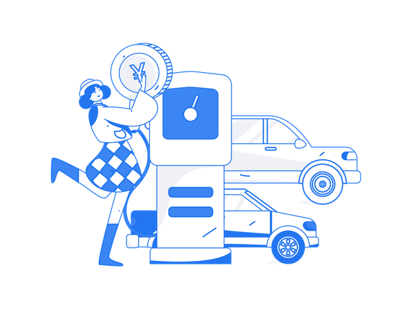 Girl paying cash for car fuel  Illustration
