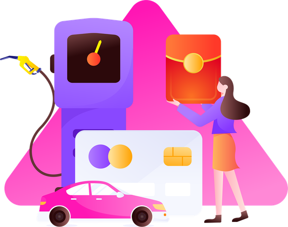 Girl paying for car fuel  Illustration