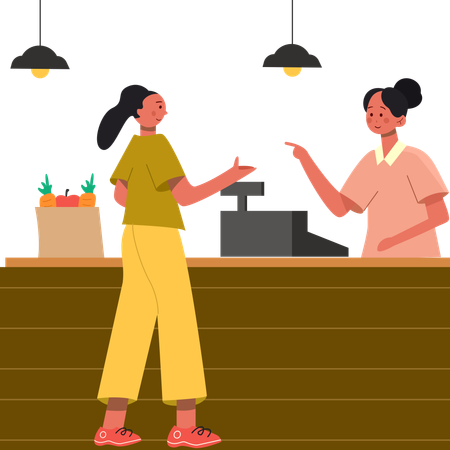 Girl paying for groceries at the bill counter  Illustration