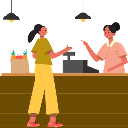 Girl paying for groceries at the bill counter  Illustration