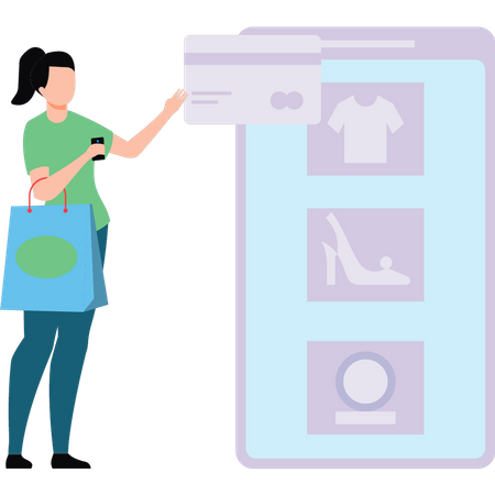 Girl paying for shopping online  Illustration