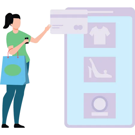 Girl paying for shopping online  Illustration