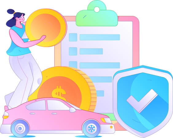 Girl paying for vehicle insurance  Illustration