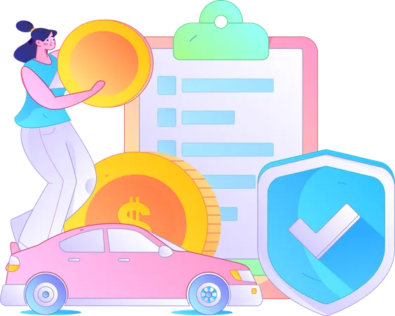 Girl paying for vehicle insurance  Illustration