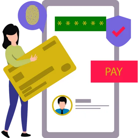 Girl paying online by card  Illustration