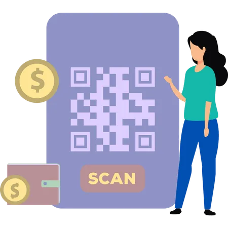 Girl paying online by scanning code  Illustration