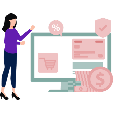 Girl paying online shopping bills  Illustration