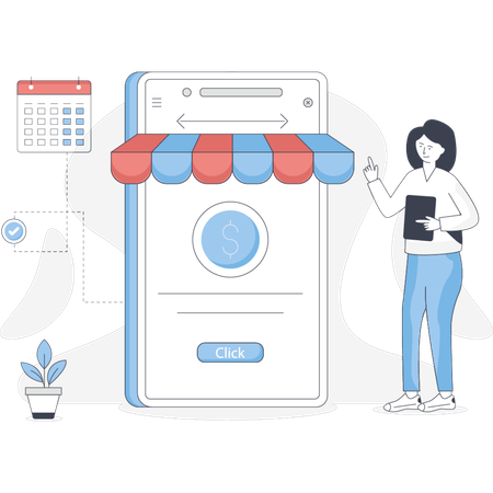 Girl paying online through smartphone app  Illustration