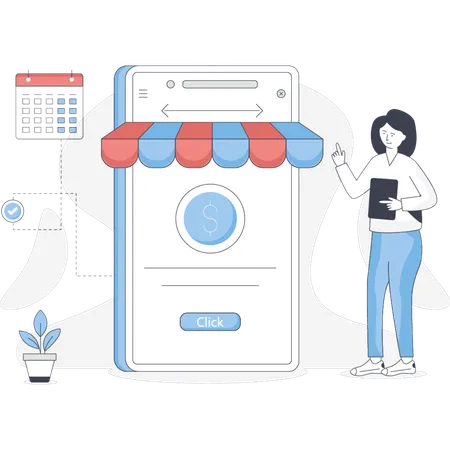 Girl paying online through smartphone app  Illustration