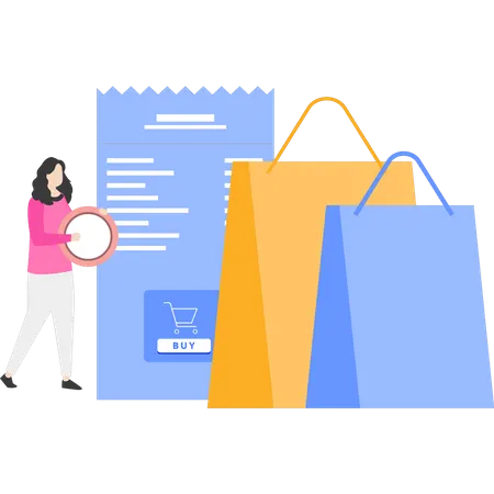 Girl paying shopping bill  Illustration