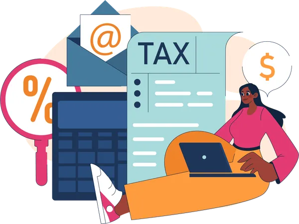 Girl paying tax online  Illustration