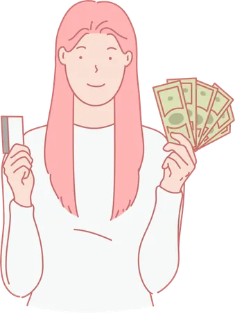 Girl Paying Via Card  Illustration