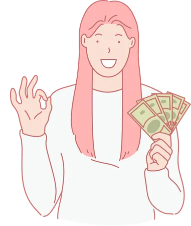 Girl Paying Via Cash  Illustration