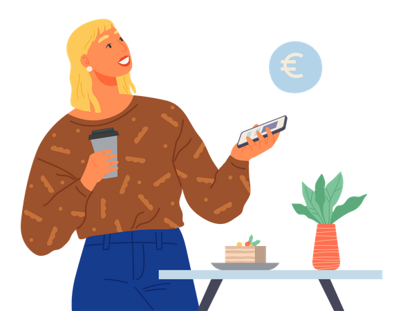 Girl paying via NFC payment technology  Illustration