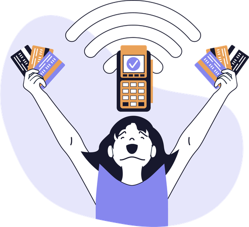 Girl pays money through wireless connection  Illustration