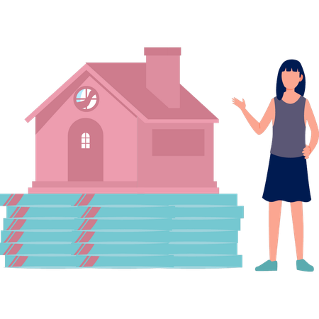 Girl pays rent for house  Illustration