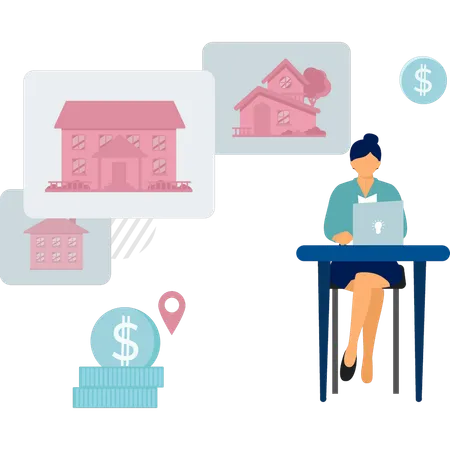 Girl pays rent of new house  Illustration