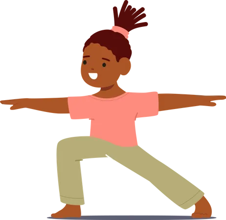 African American Girl Peacefully Practicing Yoga Child Character Stretching And Balancing Body Fostering Mindfulness And Relaxation In A Playful And Healthy Way Cartoon People Vector Illustration Illustration