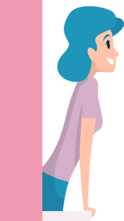 Girl Peeking from behind  Illustration