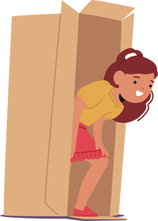 Girl peeking out of box  Illustration