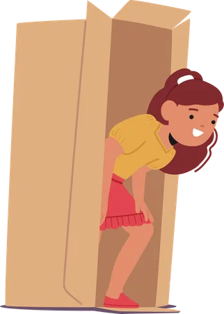 Girl peeking out of box  Illustration