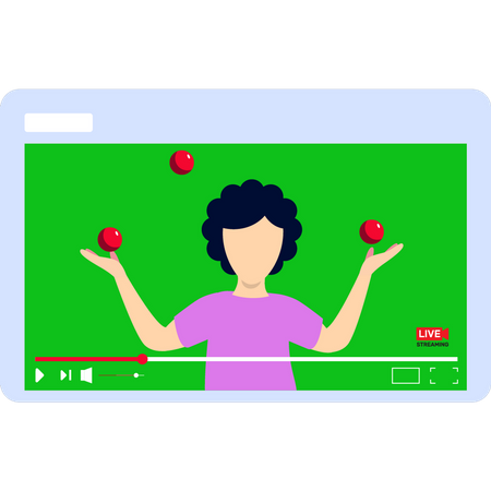 Girl performing ball tricks in live streaming Illustration