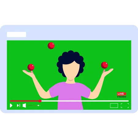 Girl performing ball tricks in live streaming Illustration