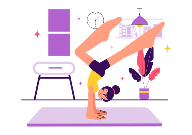 Girl performing Rhythmic Gymnastics at home  Illustration