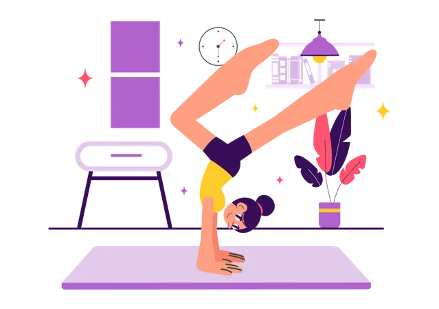 Girl performing Rhythmic Gymnastics at home  Illustration