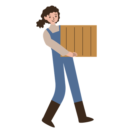 Girl pick up wooden box  Illustration