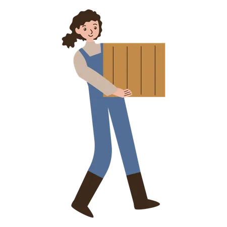Girl pick up wooden box  Illustration