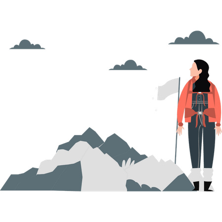 Girl placed flag on destination  Illustration