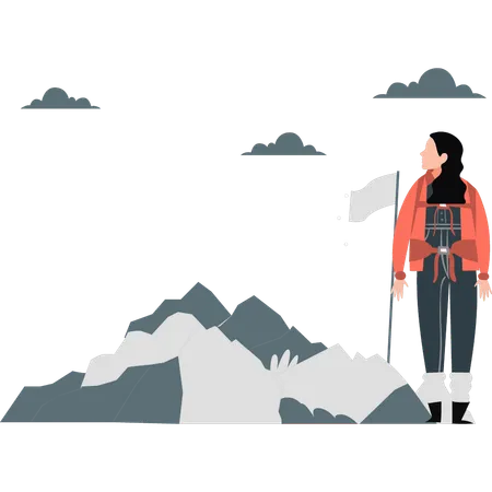 Girl placed flag on destination  Illustration