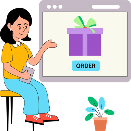 Girl placing online shopping order  Illustration