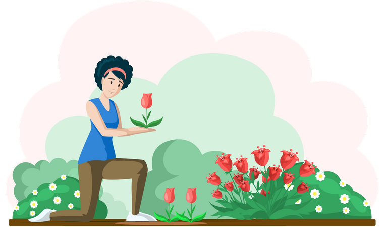 Girl planting flower Illustration