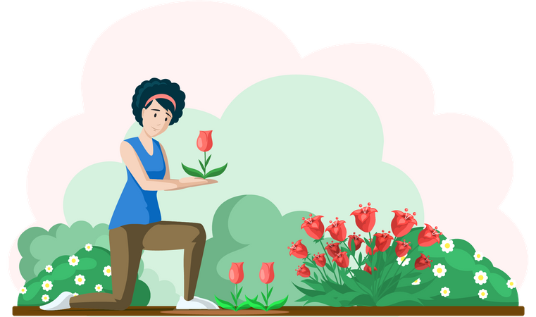 Girl planting flower  Illustration