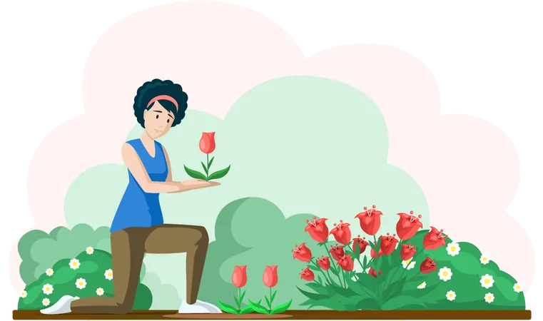 Girl planting flower  Illustration