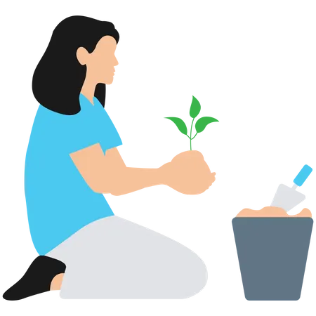 Girl planting plant  Illustration