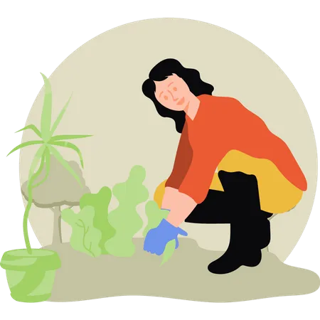 Girl planting plant Illustration